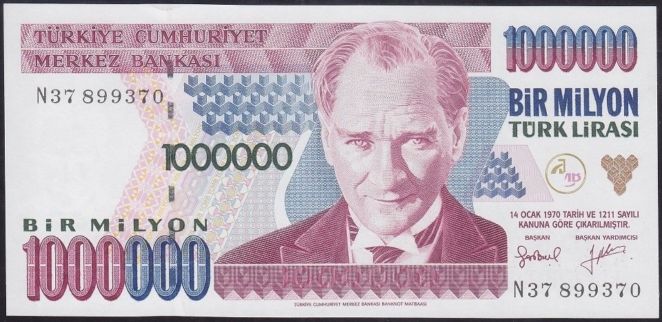 7.EMİSYON 2.TERTİP 1 000 000 LİRA N37 899370 ÇİLALTI (BANDROL BASKI İZİ VAR)