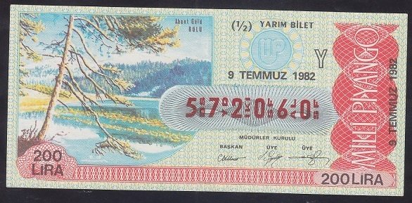 1982 9 TEMMUZ ÇEYREK BİLET - Y SERİSİ