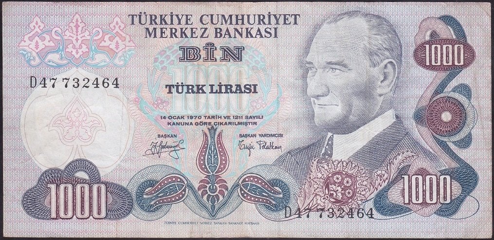 6.EMİSYON 2.TERTİP 1000 LİRA D47 732464 ÇOK TEMİZ +