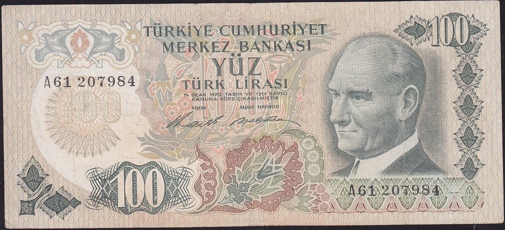 6.Emisyon 1.Tertip 100 Lira A61 207984 Çok Temiz