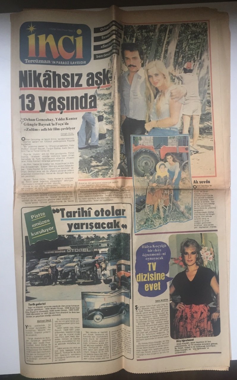1983 YILI TERCUMAN GAZETESİ İNCİ EKİ - ORHAN GENCEBAY - HÜLYA KOÇYİĞİT - FÜSUN ÖNAL - NİL BURAK