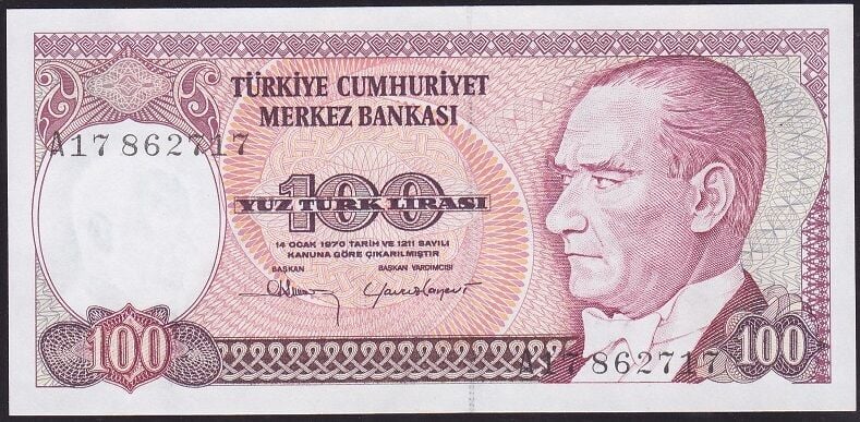 7.Emisyon 1.Tertip 100 Lira A17 862717 Çil