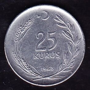 1968 Yılı 25 Kuruş Ters