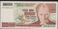 7.Emisyon 3.Tertip 100000 Lira G60 891325 Çok Çok Temiz+