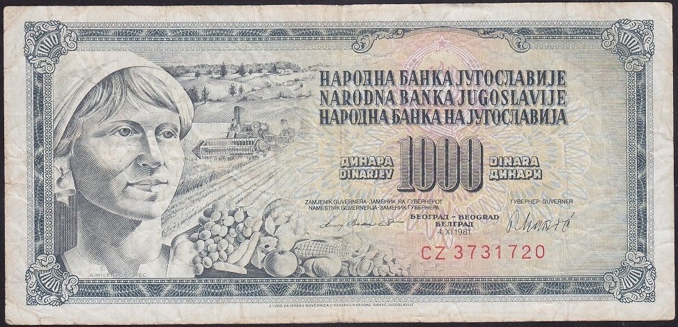YUGOSLAVYA 1000 DİNAR 1981 ÇOK TEMİZ
