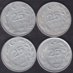1985-86-87-88 YILI 25 LİRA  (4 ADET) LOT