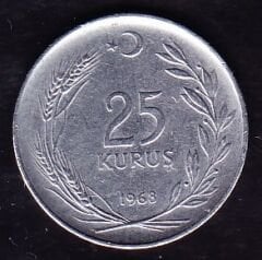 1968 Yılı 25 Kuruş Ters