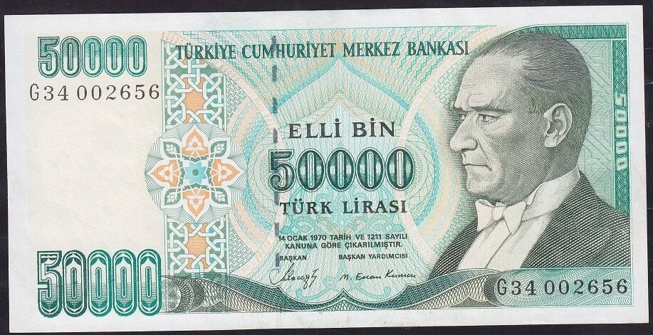7.Emisyon 1.Tertip 50000 Lira G34 002656 Çilaltı