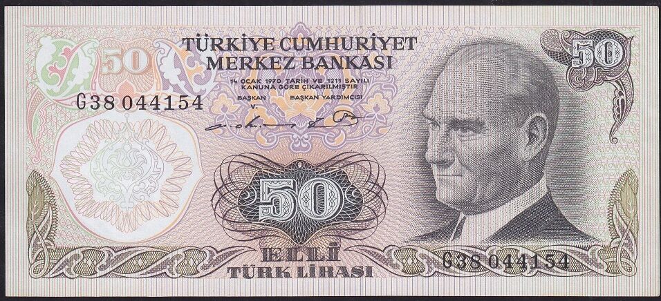 6.Emisyon 1.Tertip 50 Lira G38 044154 Çilaltı