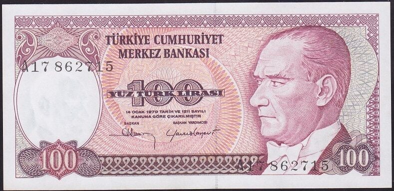 7.Emisyon 1.Tertip 100 Lira A17 862715 Çil