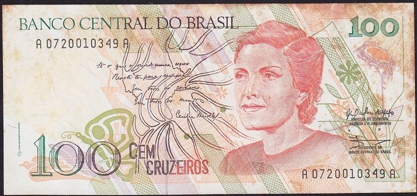 Brezilya 100 Cruzeiros 1989 Ççt ( kat yok lekeler var )