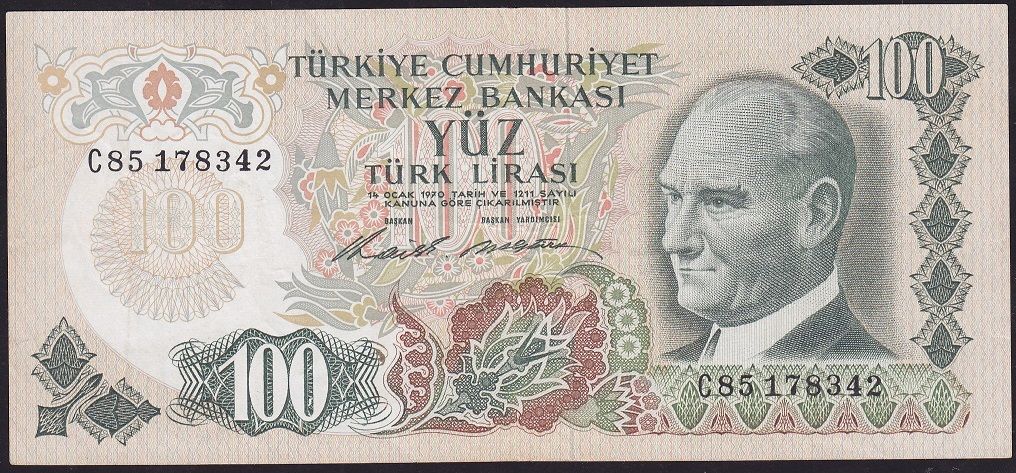 6.Emisyon 1.Tertip 100 Lira C85 178342 Çok Temiz+