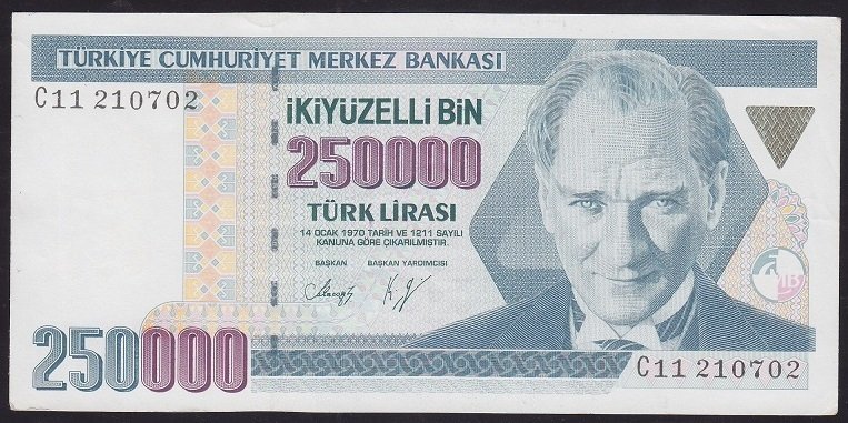7.EMİSYON 1.TERTİP 250000 LİRA C11 210702 ÇİLALTI + eski kağıt para fiyatları