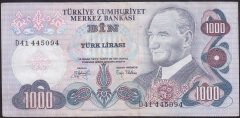 6.EMİSYON 2.TERTİP 1000 LİRA D41 445094 TEMİZ