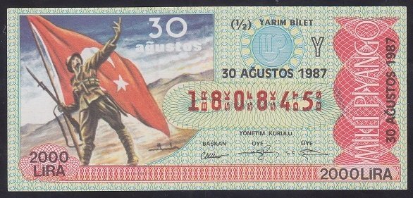 1987 30 AĞUSTOS YARIM BİLET Y SERİSİ