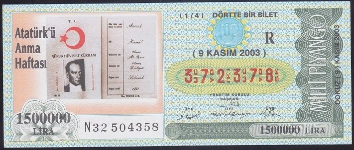 2003 9 KASIM ÇEYREK BİLET R SERİSİ