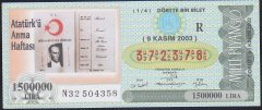 2003 9 KASIM ÇEYREK BİLET R SERİSİ