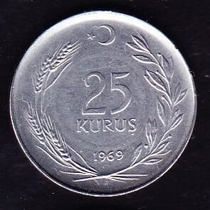 1969 Yılı 25 Kuruş Düz