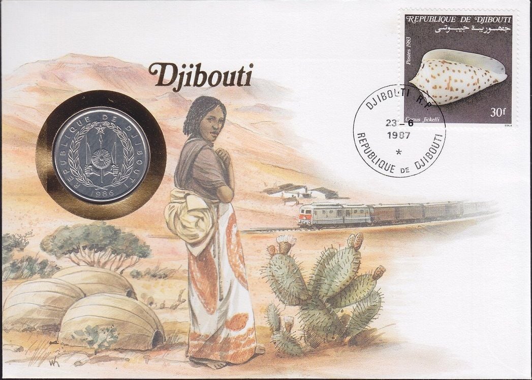Djibouti 5 Frank 1986 İlk Gün Zarfında Damgalı Pullu