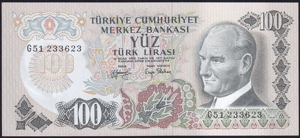 6.Emisyon 2.Tertip 100 Lira G51 233623 Çilaltı ( Bombe Var )