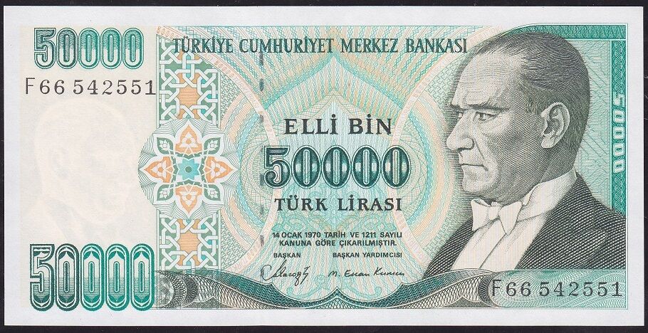 7.Emisyon 1.Tertip 50000 Lira F66 542551 Çil