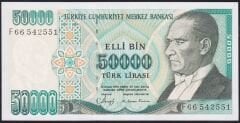 7.Emisyon 1.Tertip 50000 Lira F66 542551 Çil