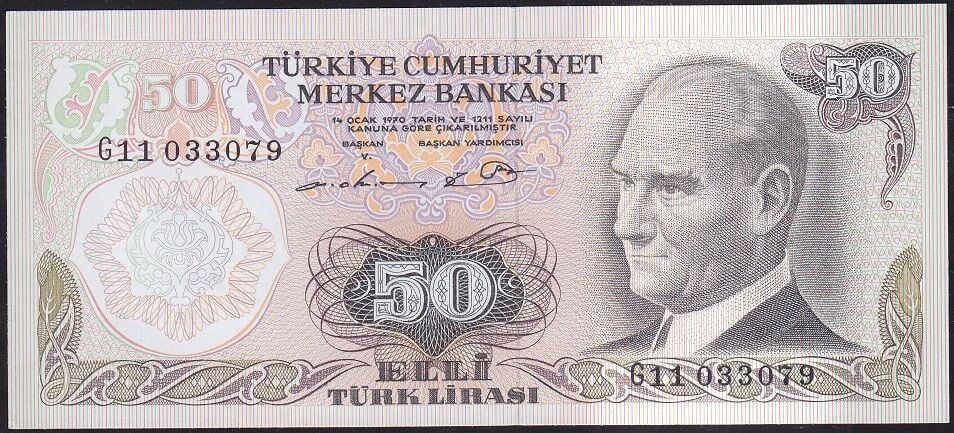 6.Emisyon 1.Tertip 50 Lira G11 033079 Çil