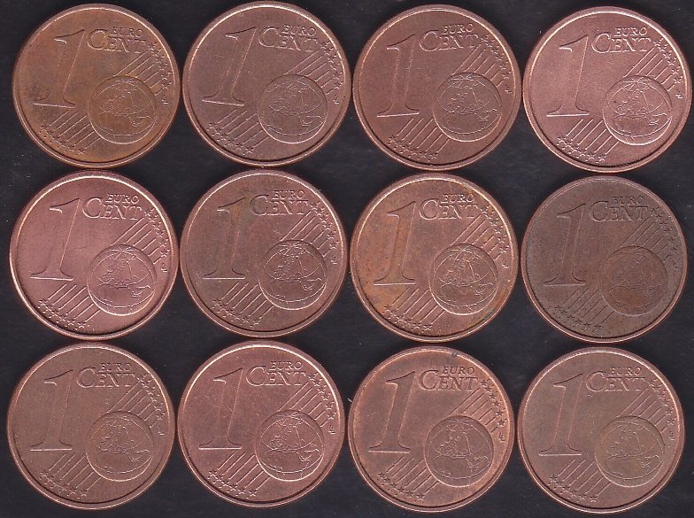 AVRUPA BİRLİĞİ ( İTALYA ) 1 CENT 2002-2003-2004-2005-2006-2007-2008-2009-2010-2011-2012-2013 YILLARI 12 FARKLI YIL