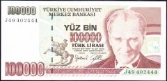 7.Emisyon 3.Tertip 100000 Lira J49 402444 Çil