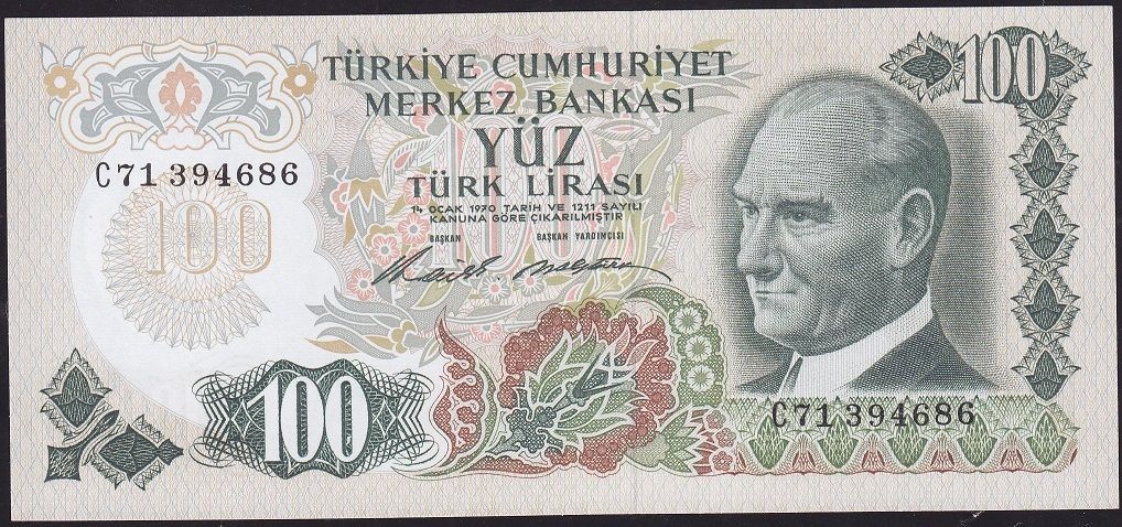 6.Emisyon 1.Tertip 100 Lira C71 394686 Çilaltı Çil