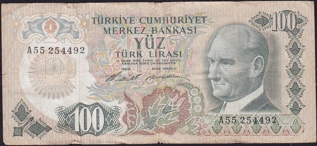 6.Emisyon 1.Tertip 100 Lira A55 254492 Temiz