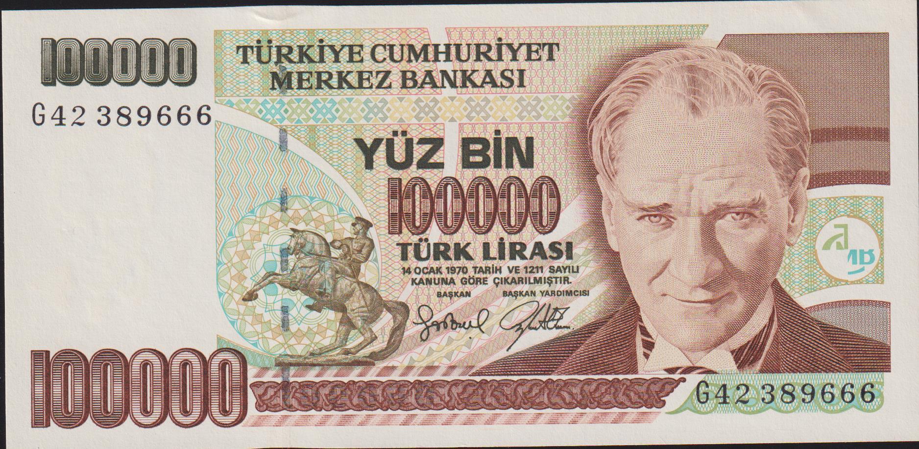 7.Emisyon 3.Tertip 100000 Lira G42 389666 Çil