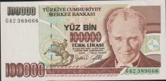 7.Emisyon 3.Tertip 100000 Lira G42 389666 Çil
