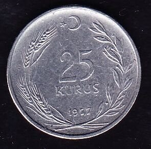 1977 Yılı 25 Kuruş Düz