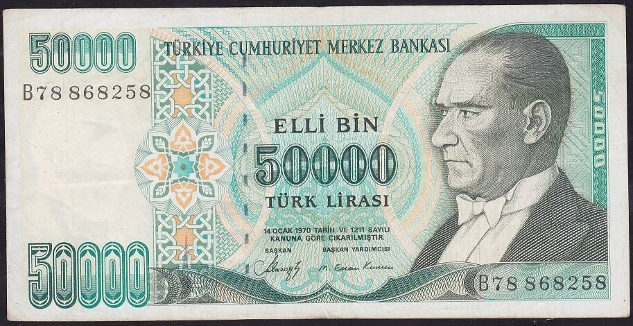 7.Emisyon 1.Tertip 50000 Lira B78 868258 Çok Temiz+