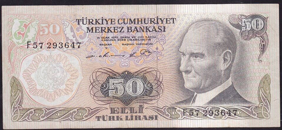 6.Emisyon 1.Tertip 50 Lira F57 293647 Çok Temiz