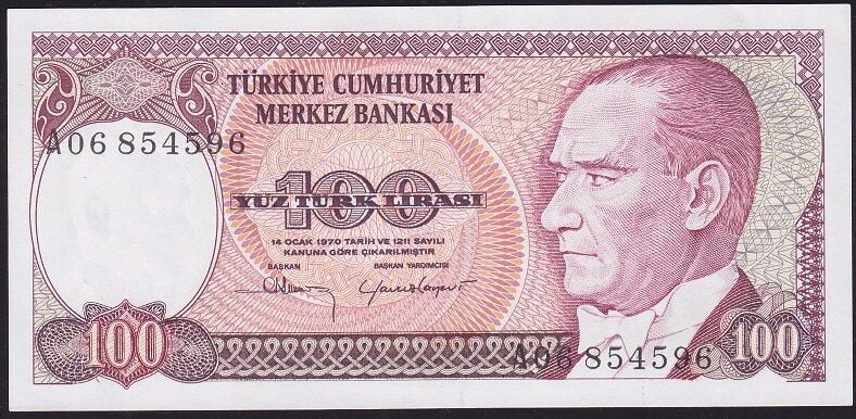 7.Emisyon 1.Tertip 100 Lira A06 854596 Çilaltı Çil
