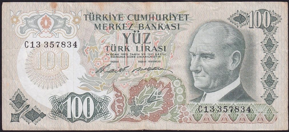 6.Emisyon 1.Tertip 100 Lira C13 357834 Çok Temiz