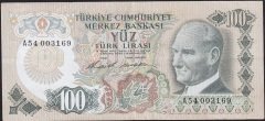 6.Emisyon 1.Tertip 100 Lira A54 003169 Çok Temiz+