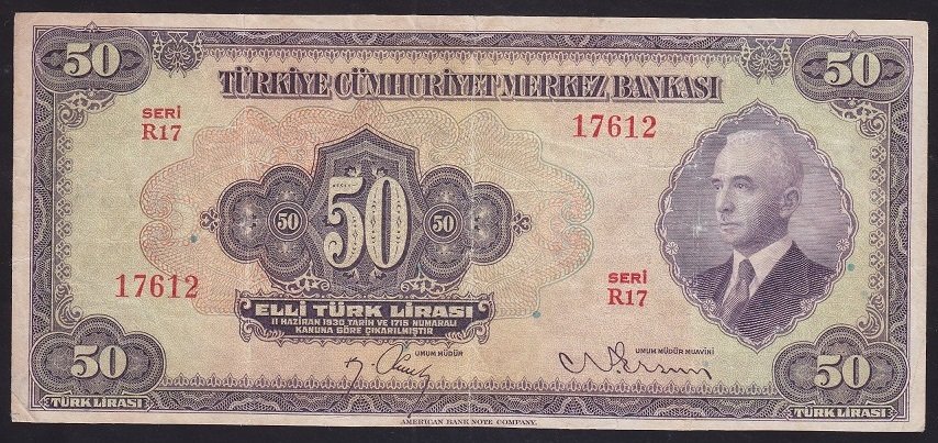 3.EMİSYON 50 LİRA R17 17612 TEMİZ (AÇIKLAMAYI OKUYUNUZ)