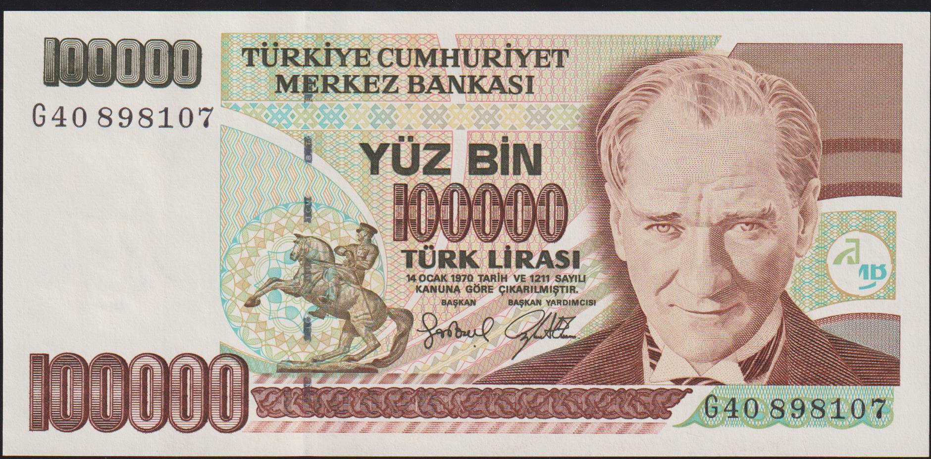 7.Emisyon 3.Tertip 100000 Lira G40 898107 Çilaltı Çil