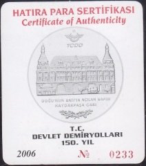 Hatıra Para Sertifikası - T.C. Devlet Demiryolları 150.Yıl 2006