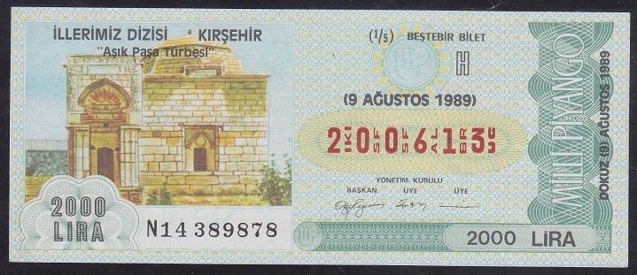 1989 9 AĞUSTOS ÇEYREK BİLET H SERİSİ
