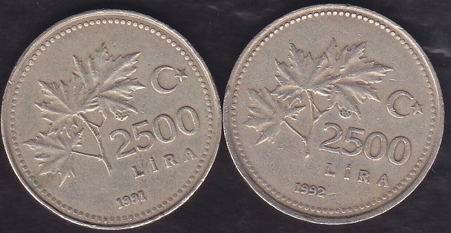 1991-92 YILI 2500 LİRA  (2 ADET) LOT