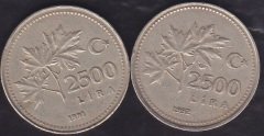 1991-92 YILI 2500 LİRA  (2 ADET) LOT