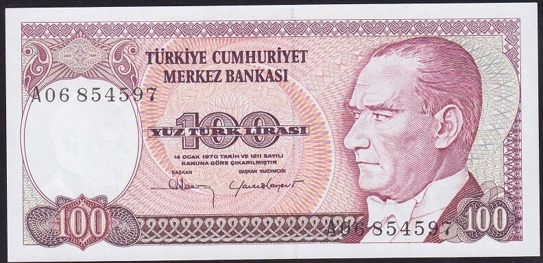 7.Emisyon 1.Tertip 100 Lira A06 854597 Çil