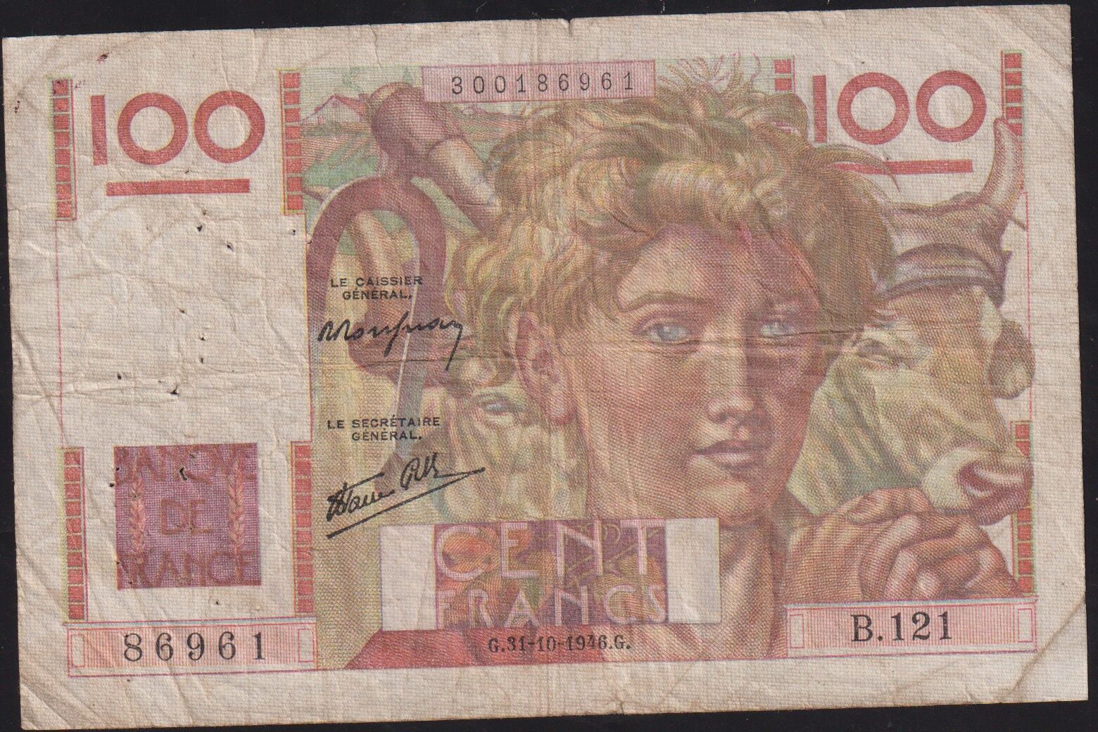 Fransa 100 Frank 31 Ekim 1946 Çok Temiz