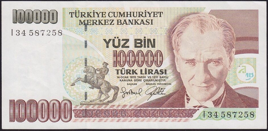 7.Emisyon 3.Tertip 100000 Lira I34 587258 Çok Temiz+