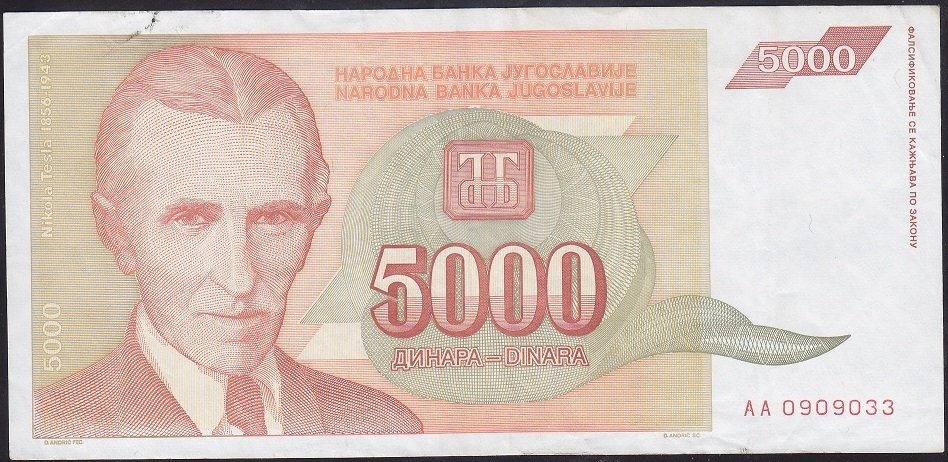 YUGOSLAVYA 5000 DİNAR 1993 ÇÇT AA 0909033