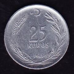 1961 Yılı 25 Kuruş Düz
